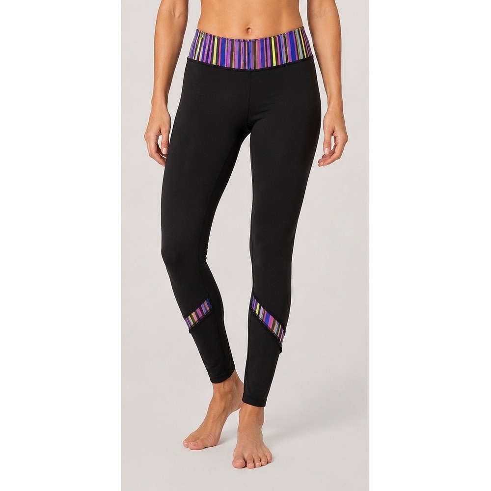 Lululemon Wunder Under Leggings Black Multi Stripe Waistband Yoga Pants Size 8